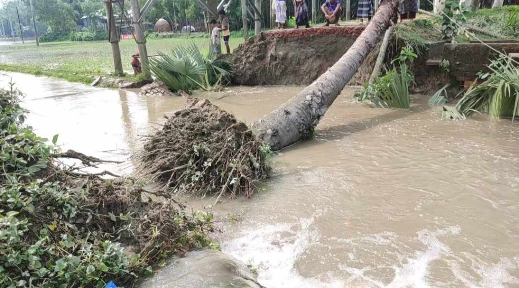 বন্যার স্রোতে ভেঙে গেছে সড়ক, চরম দুর্ভোগে গ্রামবাসী