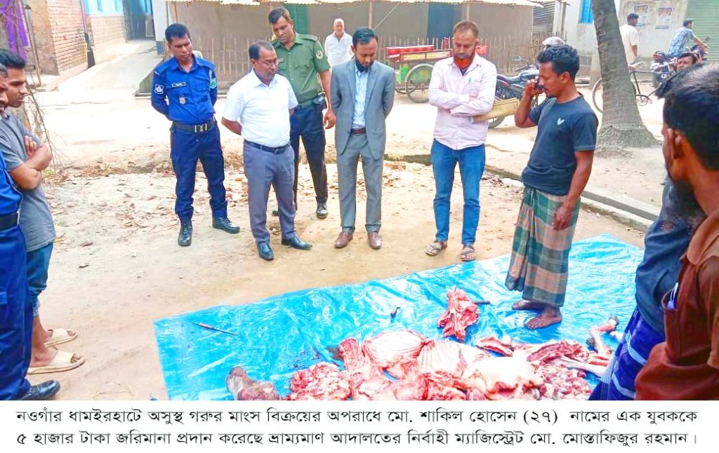 ধামইরহাটে অসুস্থ গরু জ'বা'ই করে মাং'স বিক্রির চেষ্টায় অর্থদণ্ড
